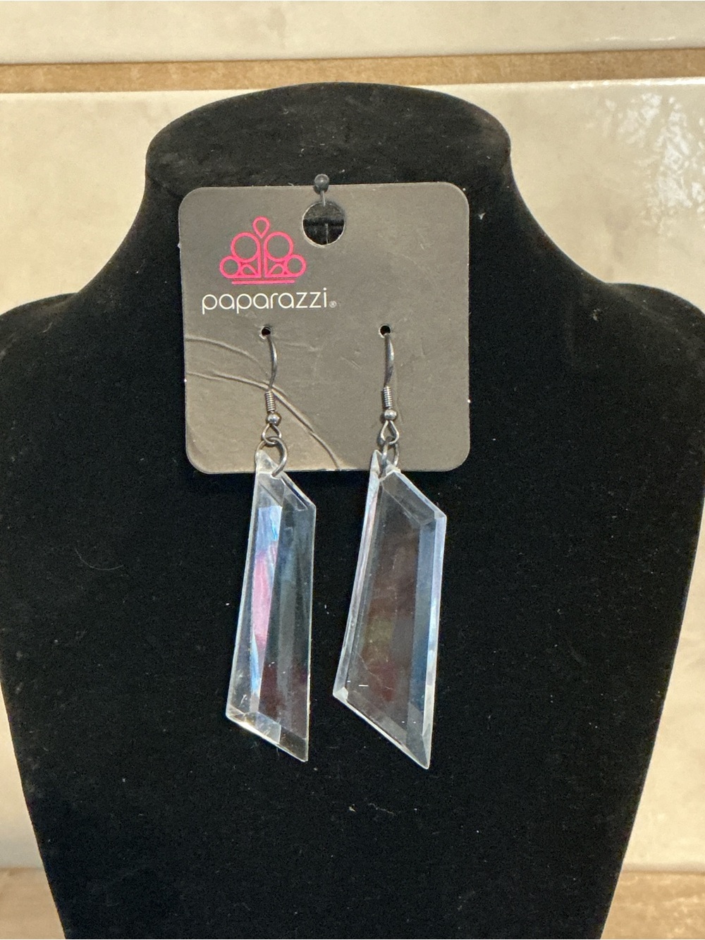 Paparazzi Iridescent Clear Faceted Geometric Drop Earrings